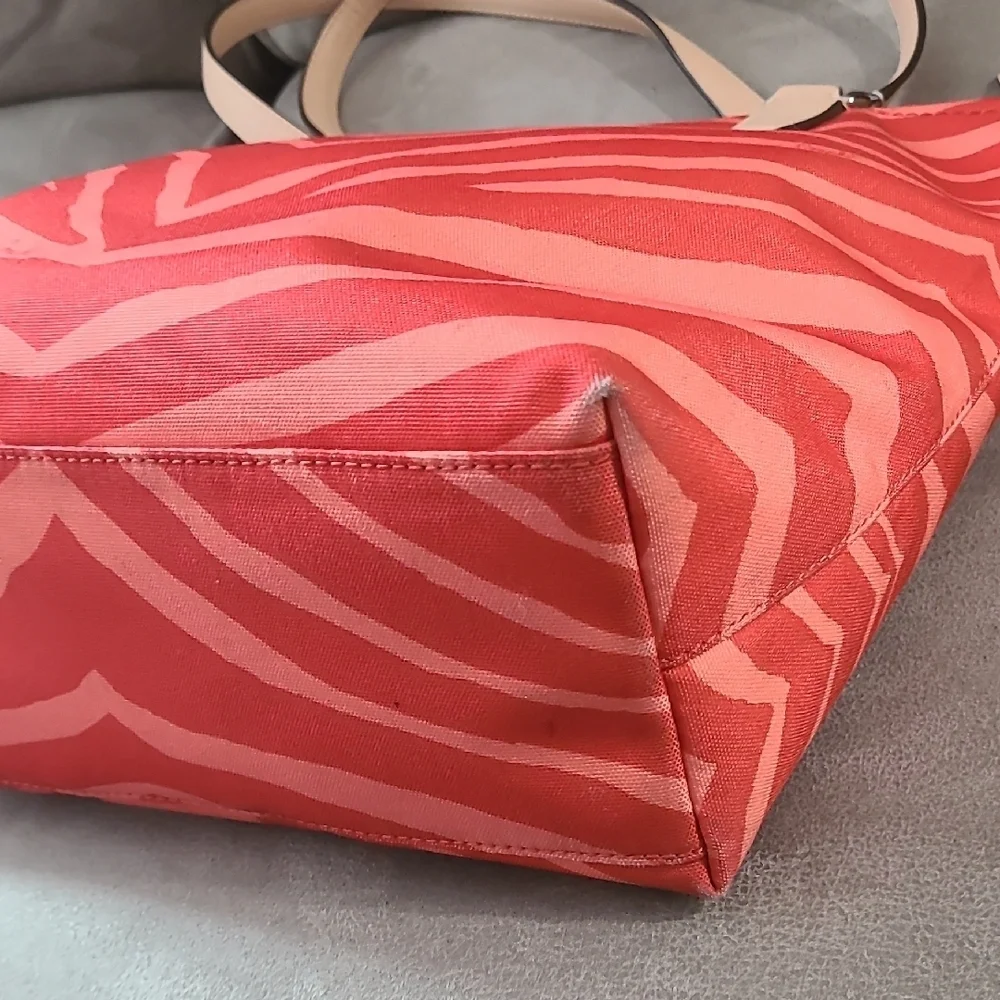Coach Coral Orange Zebra Print Canvas & Leather Tote‎ Bag Worn Used Vtg